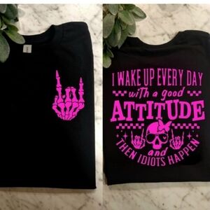Skull Shirt I Wake Up With A Good Attitude humor retro cute Pink